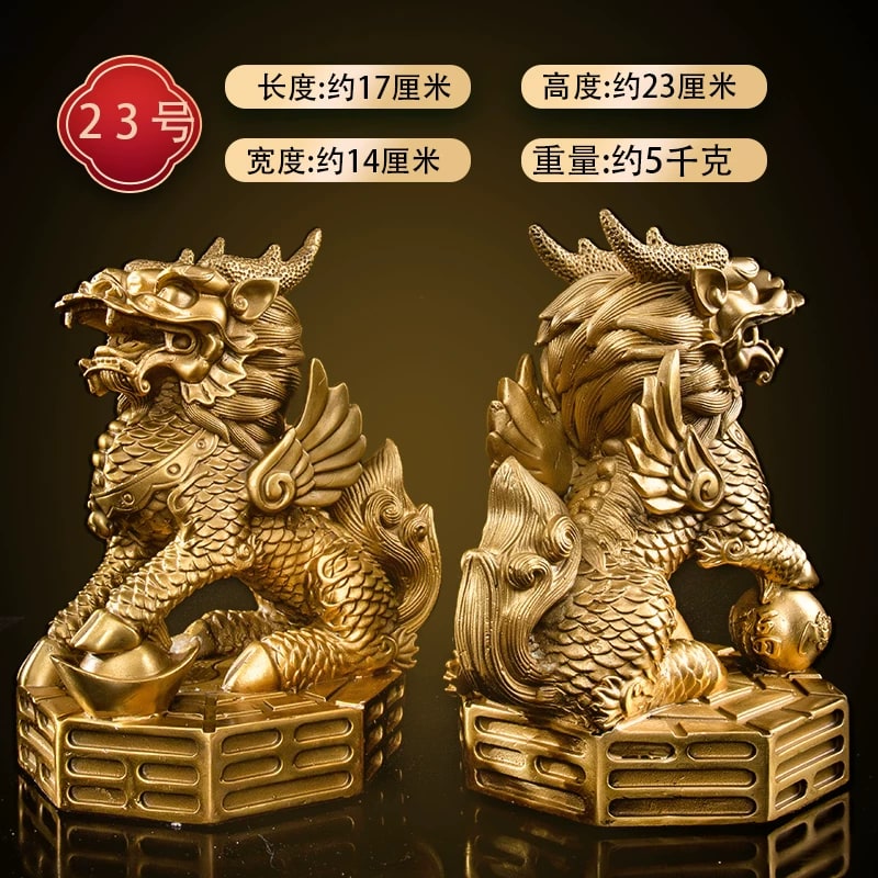 Solid Brass Qilin Statue Pair with Coin Strings photo 5