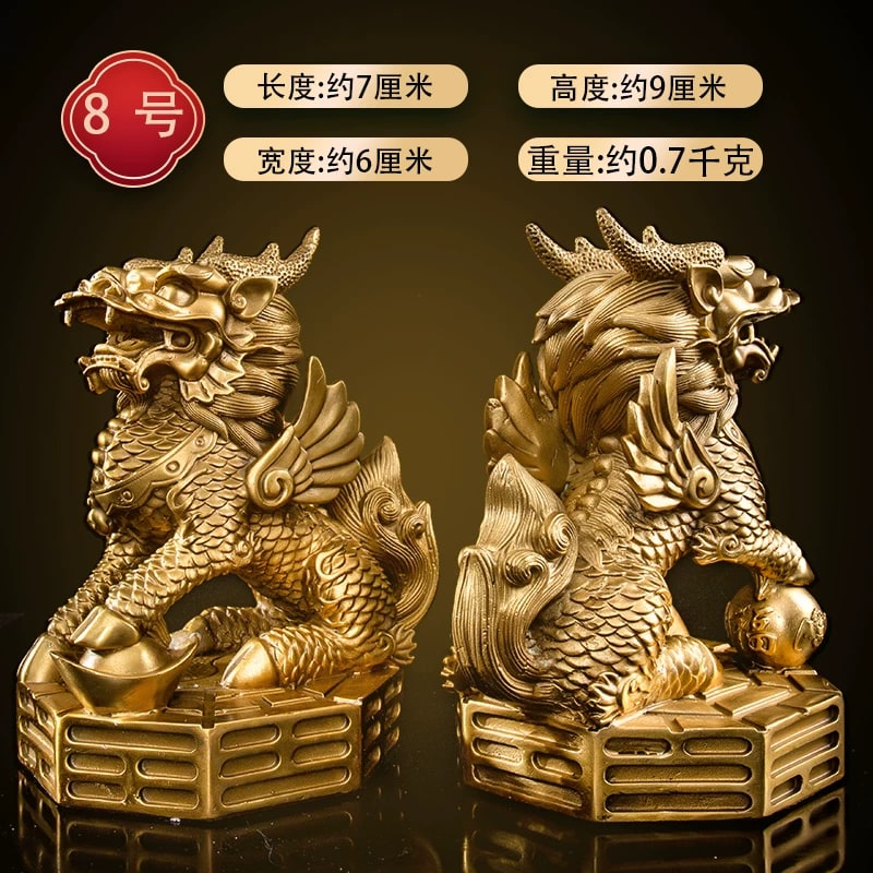 Solid Brass Qilin Statue Pair with Coin Strings photo 3