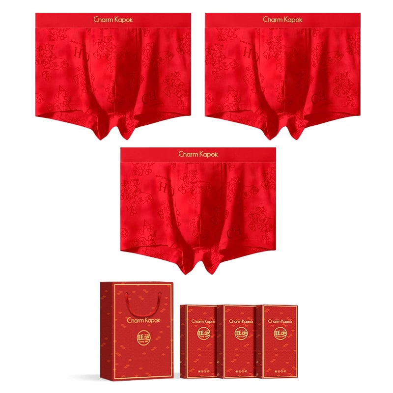 Charm Kapok Red Cotton Boxer Briefs Gift Set photo 5