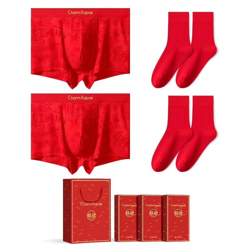Charm Kapok Red Cotton Boxer Briefs Gift Set photo 6