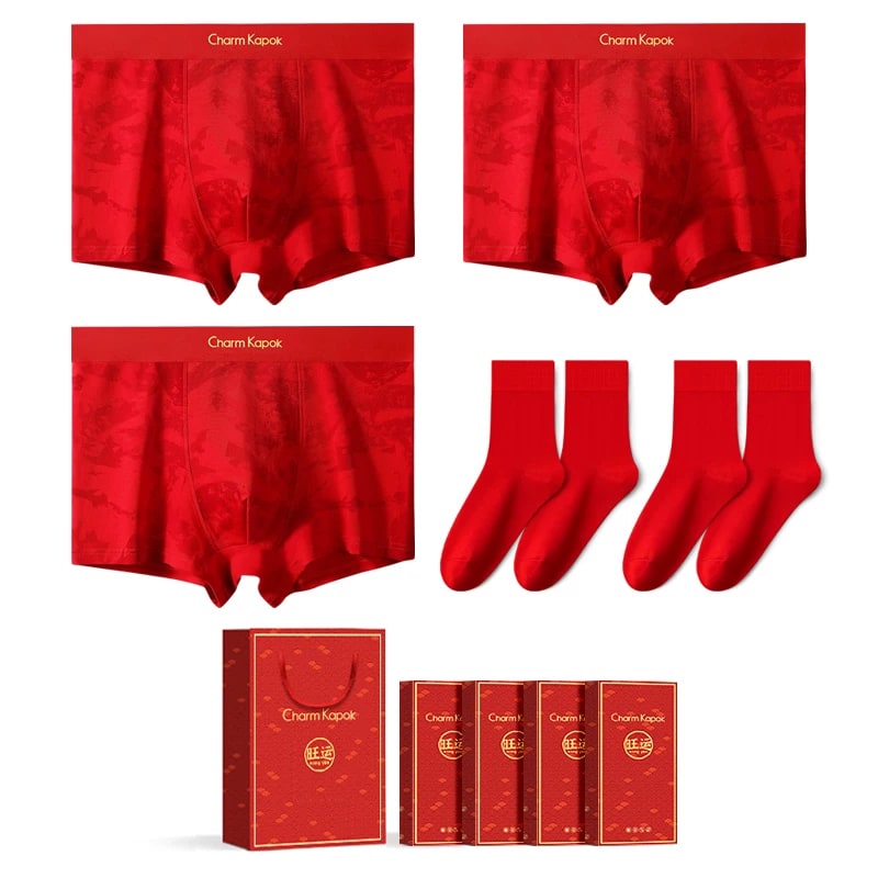 Charm Kapok Red Cotton Boxer Briefs Gift Set photo 4