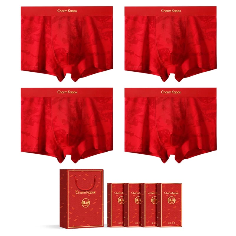 Charm Kapok Red Cotton Boxer Briefs Gift Set photo 3