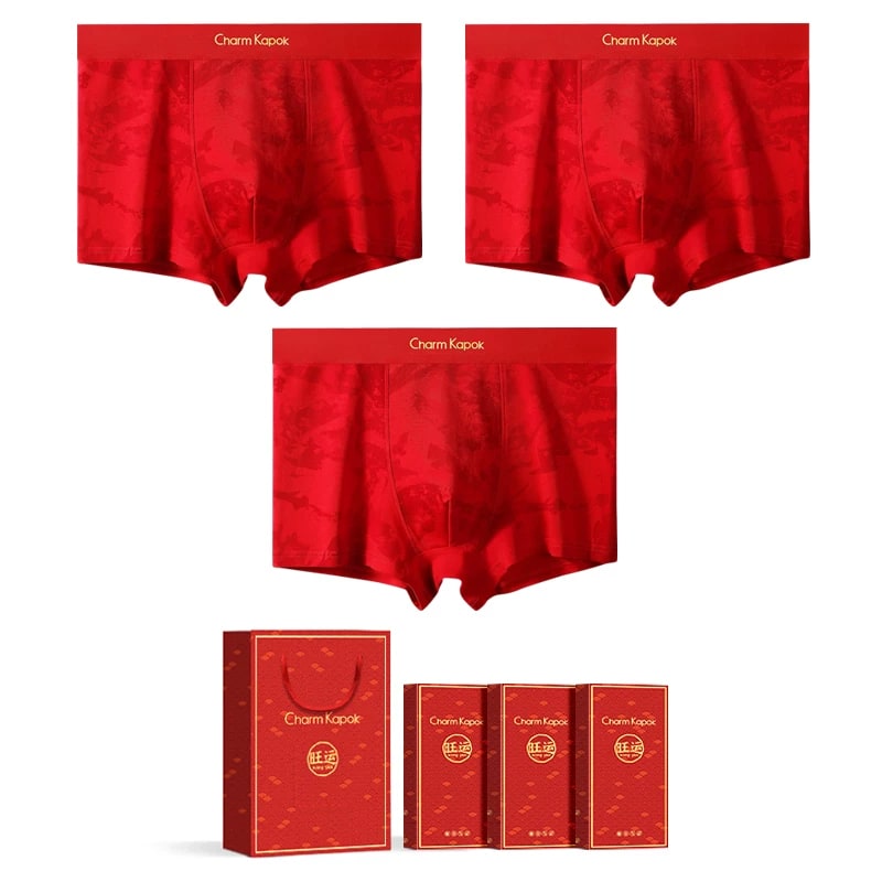 Charm Kapok Red Cotton Boxer Briefs Gift Set