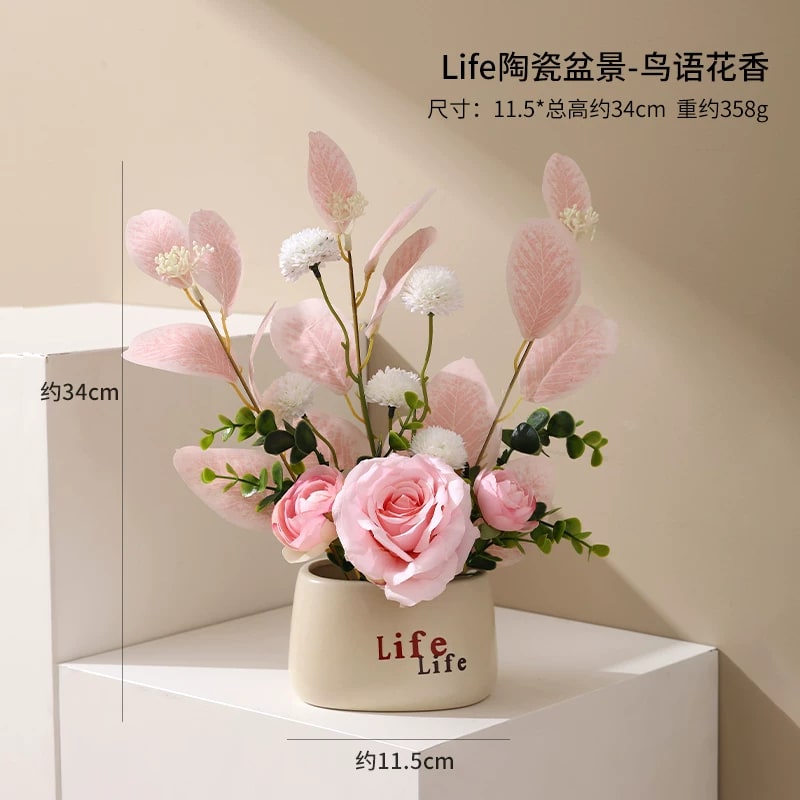 Ceramic Vase with Artificial Flower Arrangement photo 3
