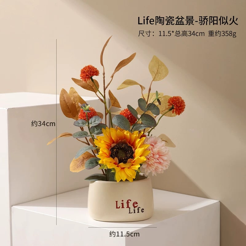Ceramic Vase with Artificial Flower Arrangement photo 2