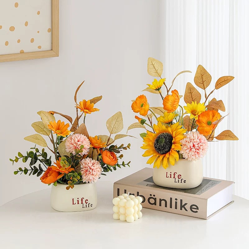 Ceramic Vase with Artificial Flower Arrangement photo 3