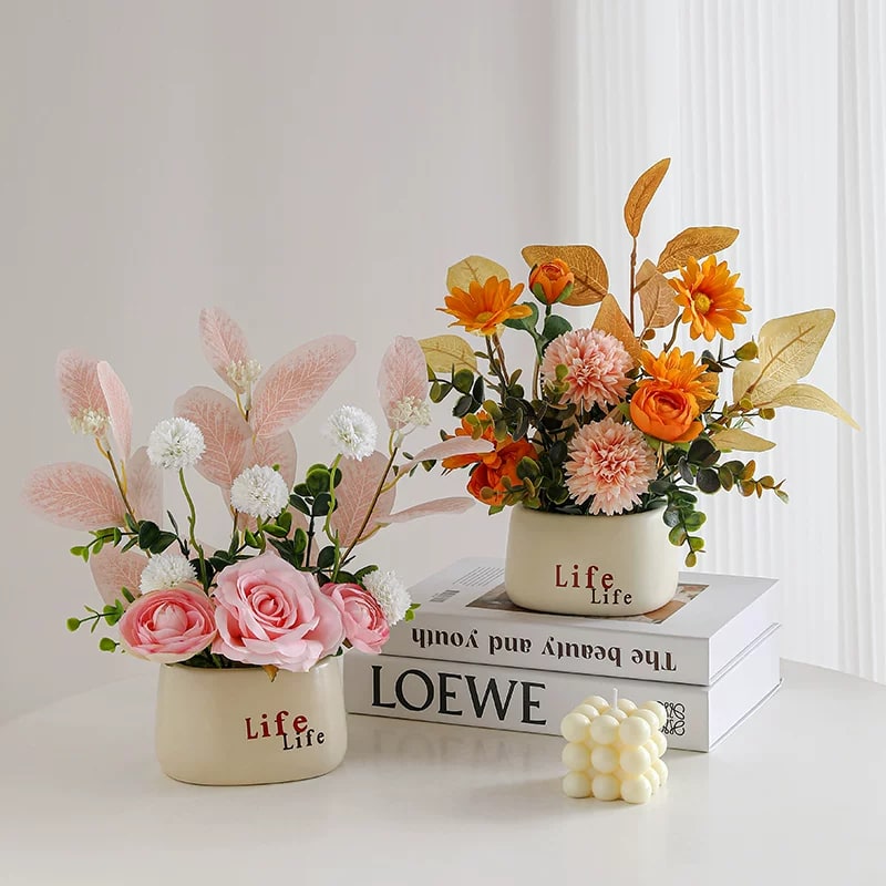Ceramic Vase with Artificial Flower Arrangement photo 4