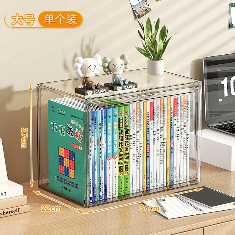 Clear Stackable Book Storage Box with Magnetic Door photo 2