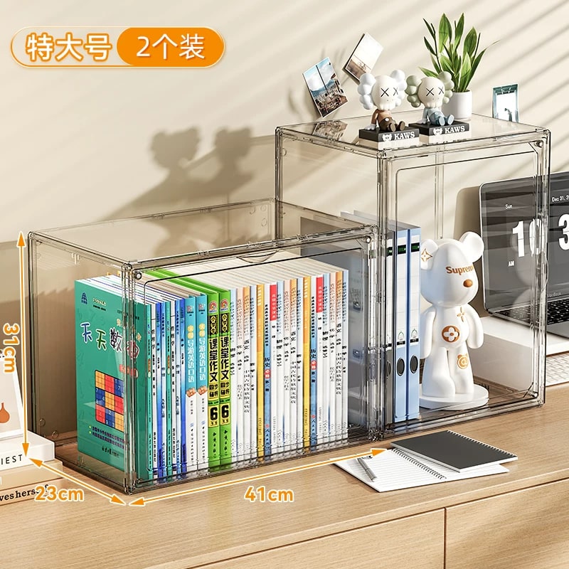 Clear Stackable Book Storage Box with Magnetic Door photo 5