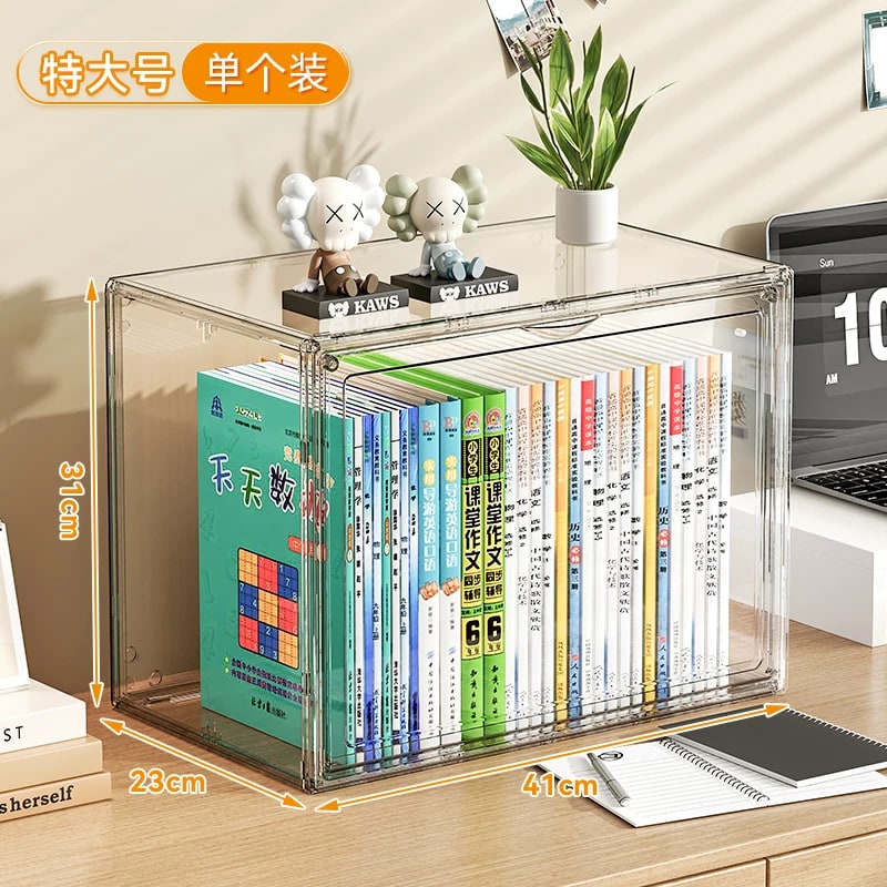 Clear Stackable Book Storage Box with Magnetic Door photo 3