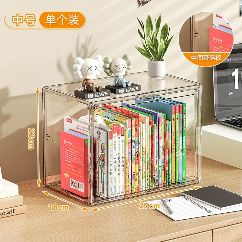 Clear Stackable Book Storage Box with Magnetic Door