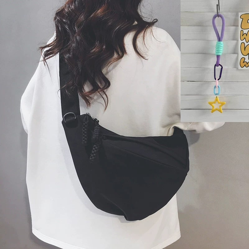 Canvas Crossbody Dumpling Bag with Charm photo 6