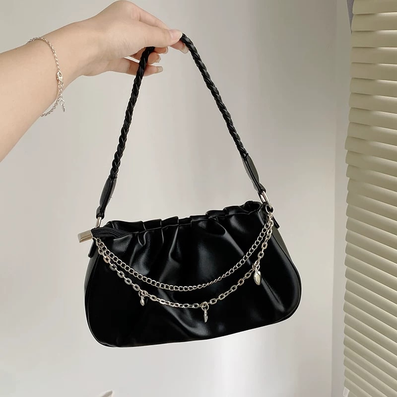 Pleated Cloud Shoulder Bag with Braided Strap photo 3
