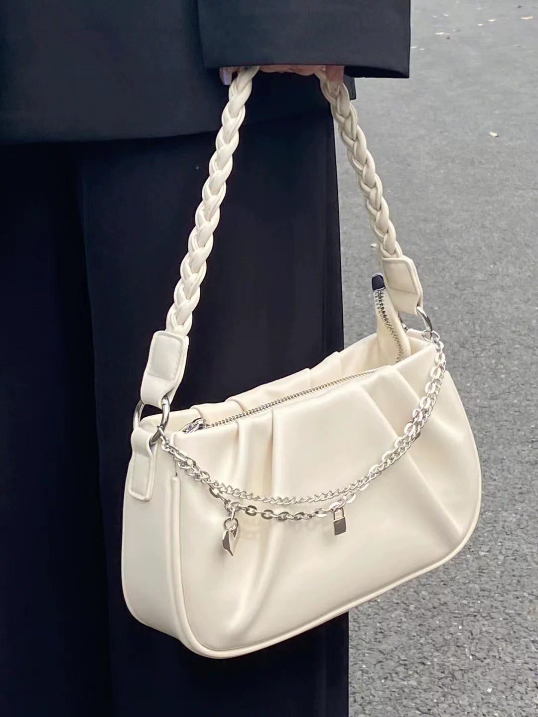 Pleated Cloud Shoulder Bag with Braided Strap — Fashion on G+ Market