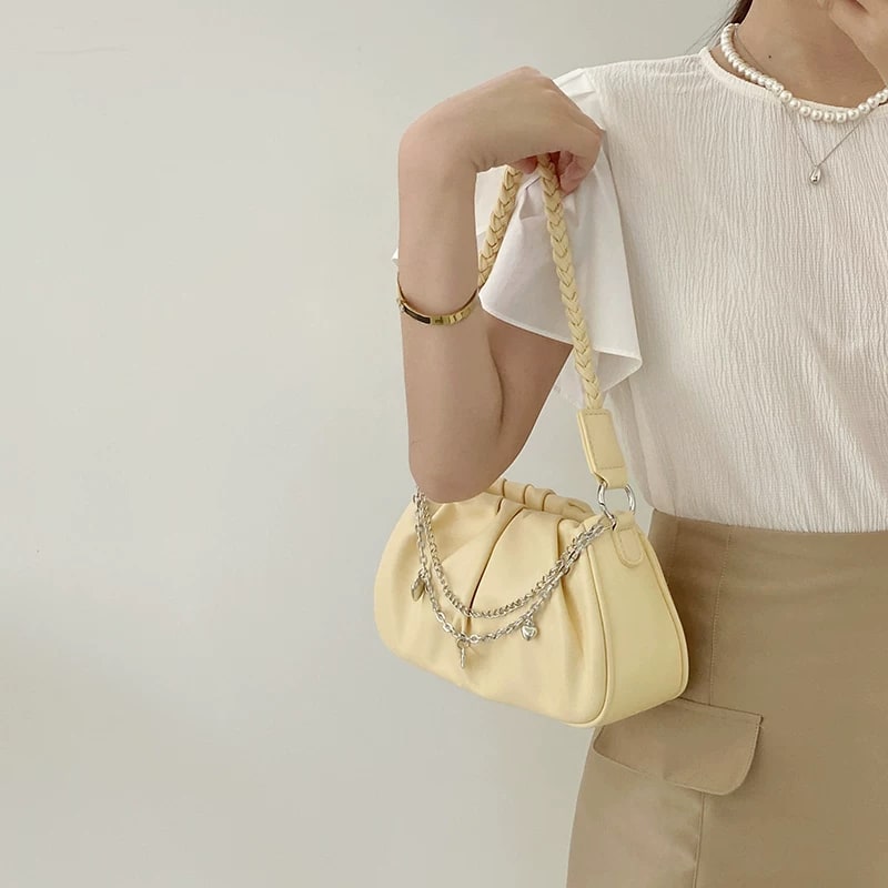 Pleated Cloud Shoulder Bag with Braided Strap photo 2
