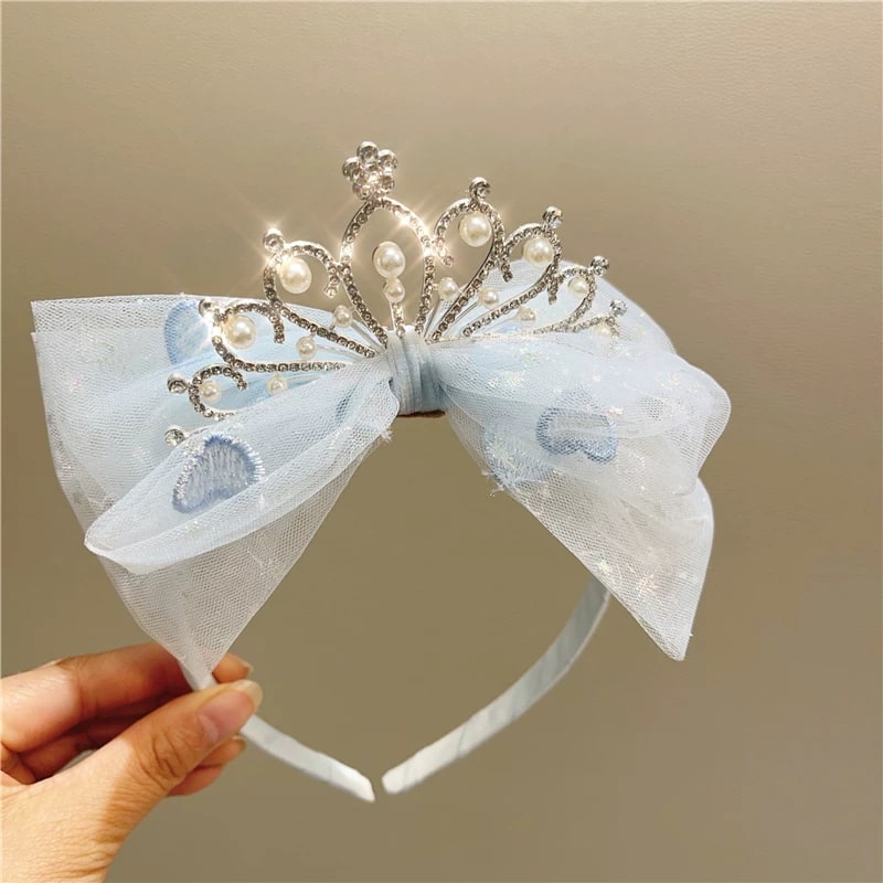 Girls' Rhinestone Crown Headband with Tulle Bow photo 6