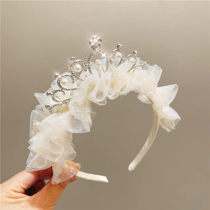 Girls' Rhinestone Crown Headband with Tulle Bow photo 3
