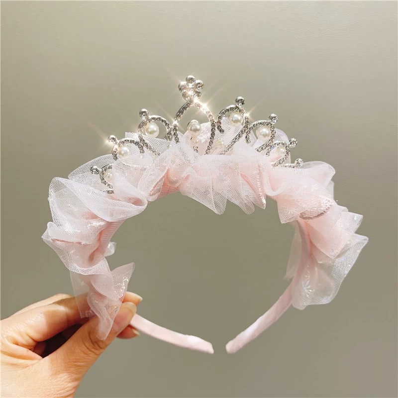 Girls' Rhinestone Crown Headband with Tulle Bow photo 2