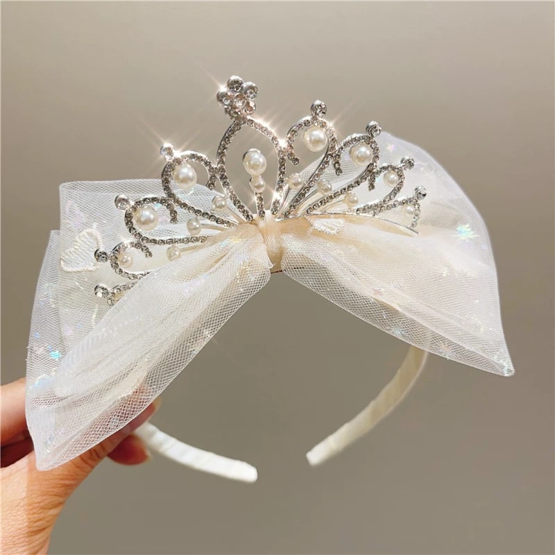 Girls' Rhinestone Crown Headband with Tulle Bow photo 4