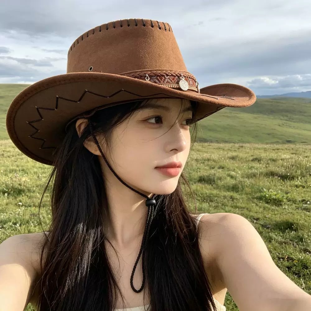 Suede Western Cowboy Hat with Chin Cord