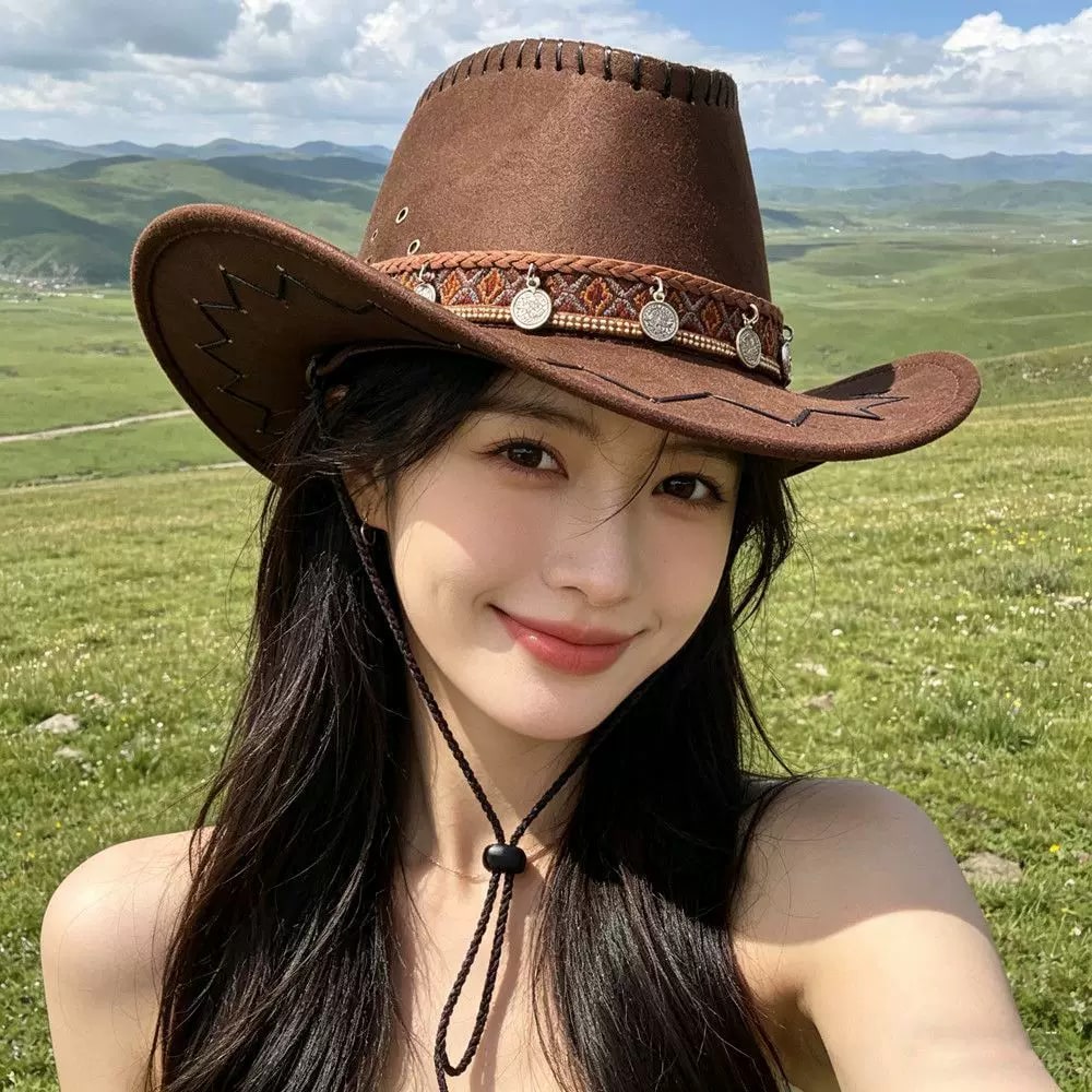 Suede Western Cowboy Hat with Chin Cord photo 2