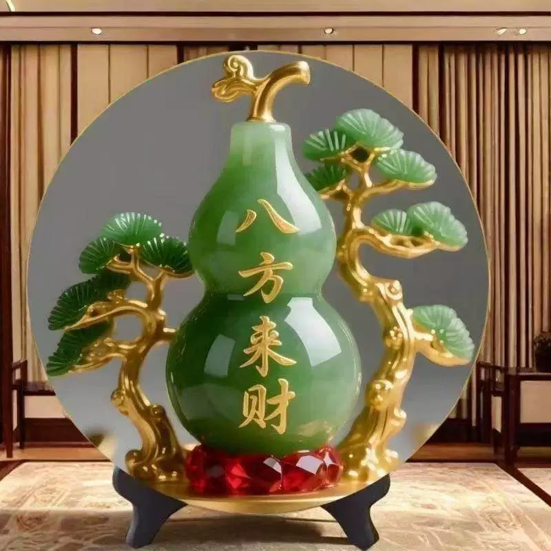 Jade-Green Gourd Display Plaque with Stand photo 2