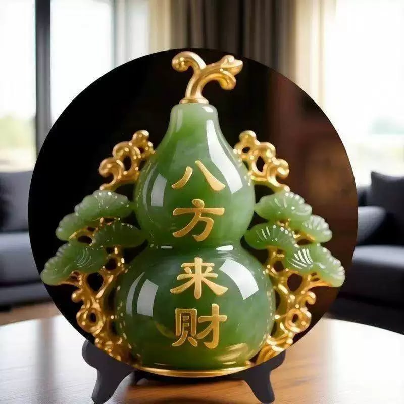 Jade-Green Gourd Display Plaque with Stand photo 5