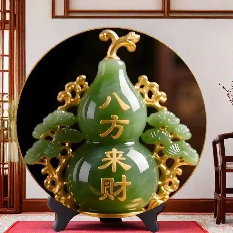 Jade-Green Gourd Display Plaque with Stand photo 3