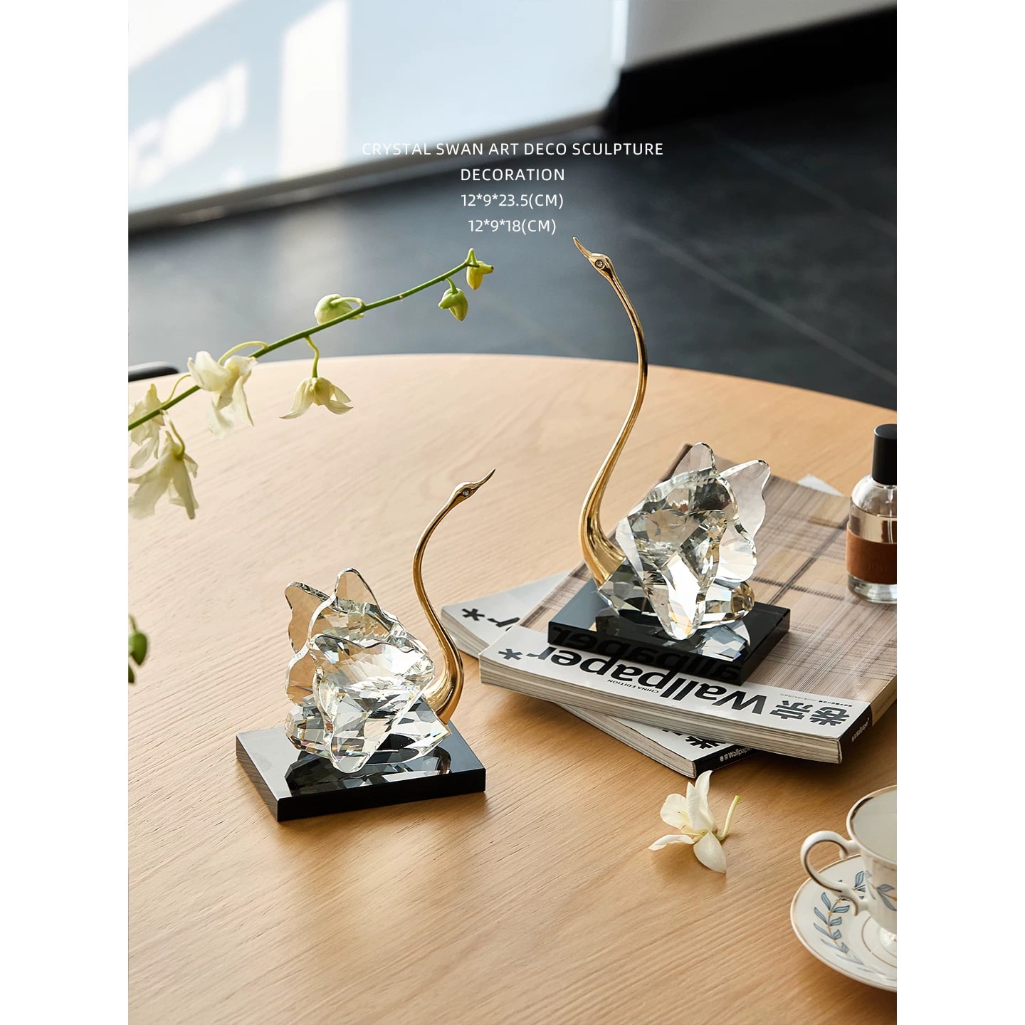 Crystal Swan Sculpture Pair photo 5