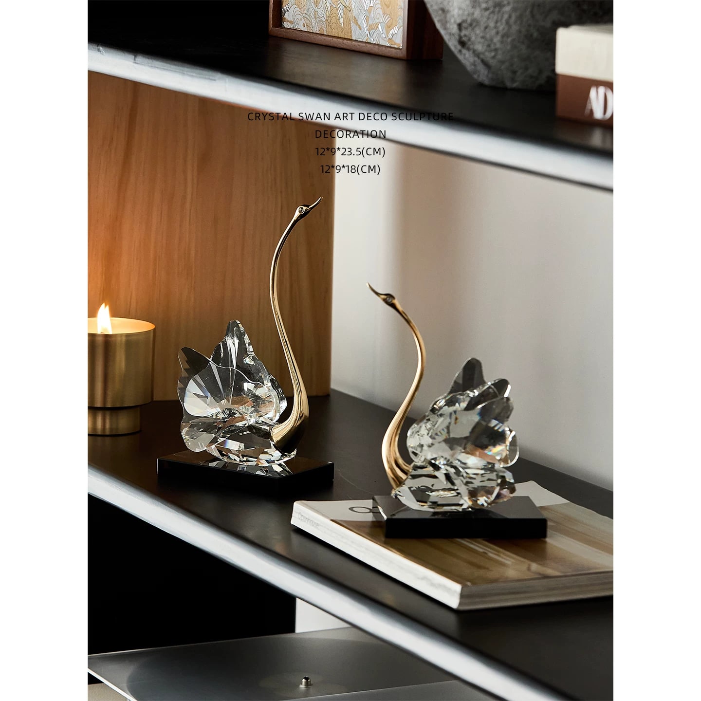 Crystal Swan Sculpture Pair photo 3