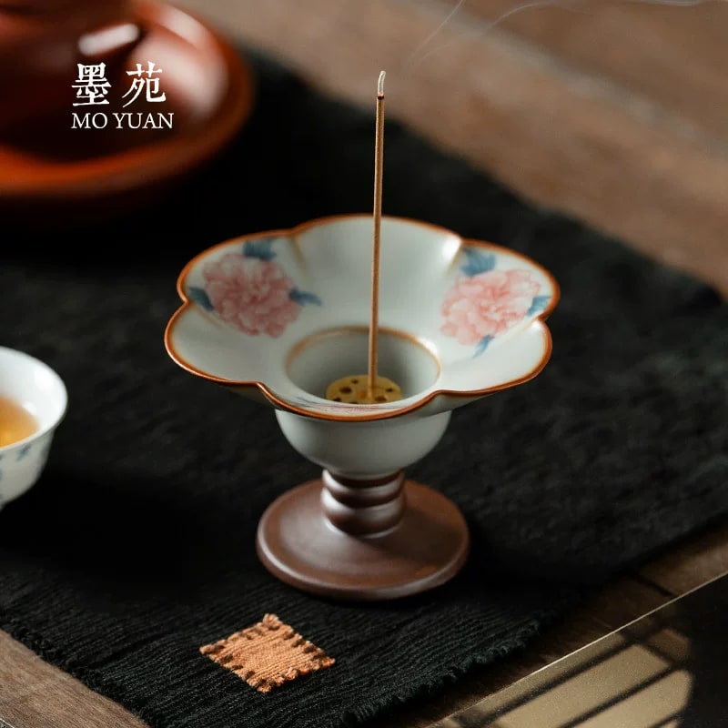 Ru-Glaze Ceramic Incense Stand with Nine-Hole Insert photo 2