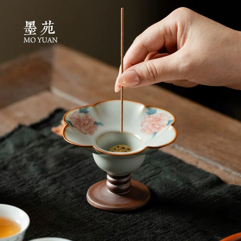 Ru-Glaze Ceramic Incense Stand with Nine-Hole Insert photo 3