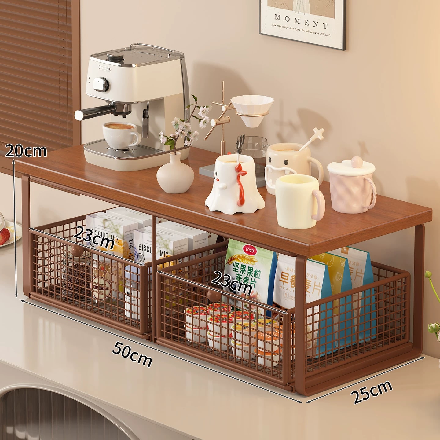 Two-Drawer Countertop Shelf with Wire Baskets