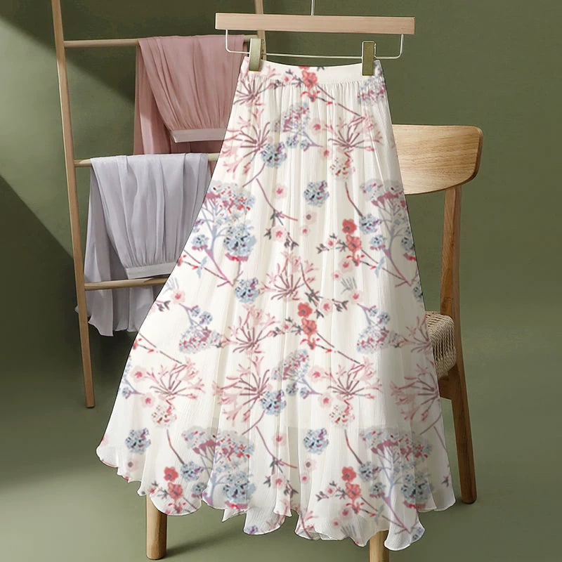 Printed Chiffon Midi Skirt with Elasticated Waist photo 2