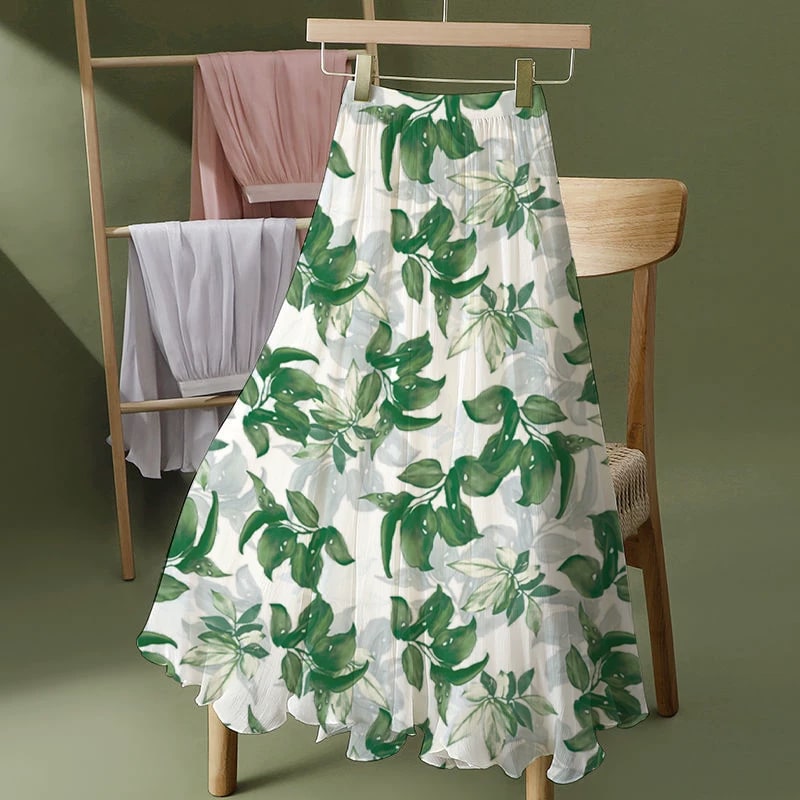 Printed Chiffon Midi Skirt with Elasticated Waist photo 5