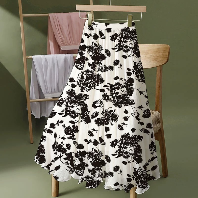 Printed Chiffon Midi Skirt with Elasticated Waist