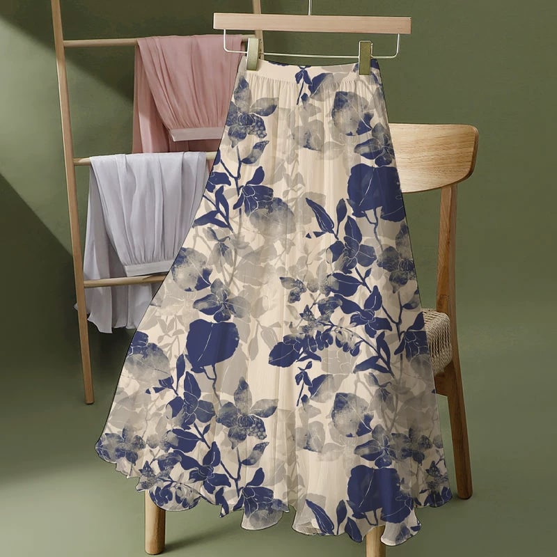 Printed Chiffon Midi Skirt with Elasticated Waist photo 3