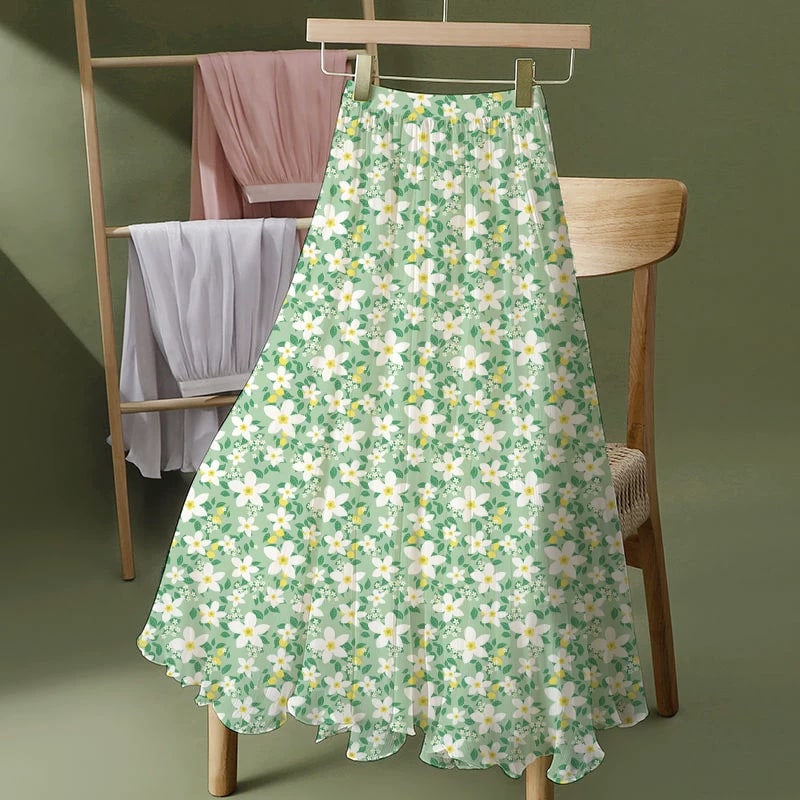 Printed Chiffon Midi Skirt with Elasticated Waist photo 4