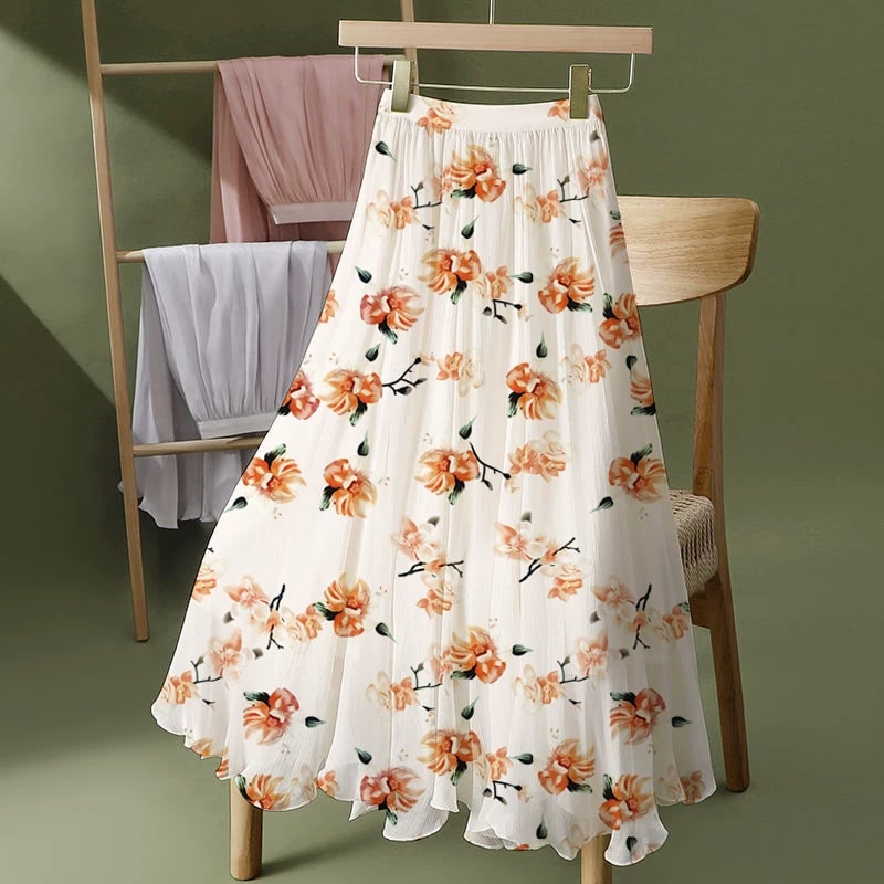 Printed Chiffon Midi Skirt with Elasticated Waist photo 6