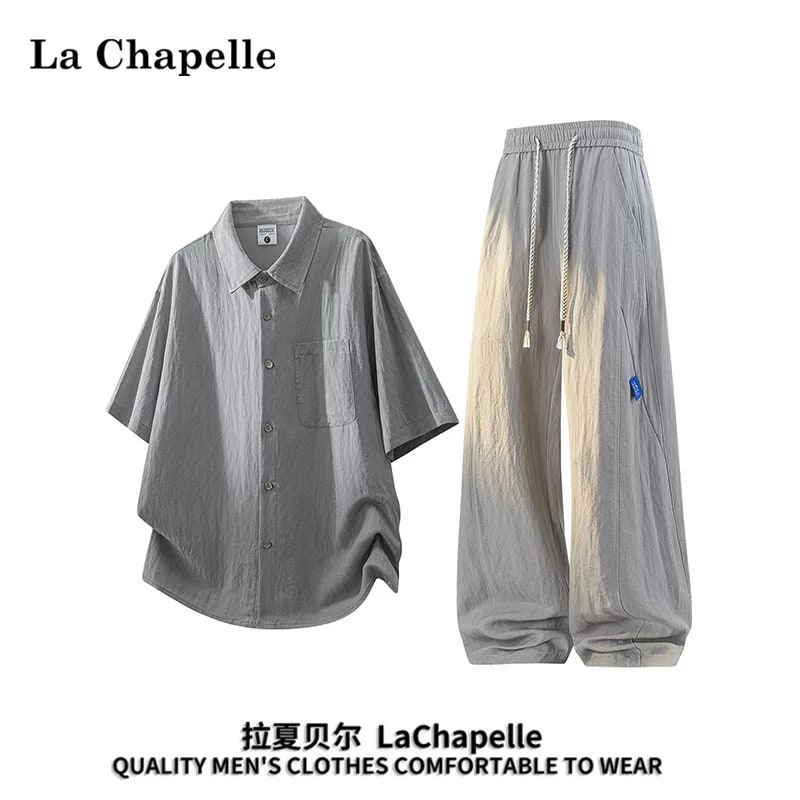 La Chapelle Men's Linen-Look Short-Sleeve Shirt and Wide-Leg Trouser… photo 3