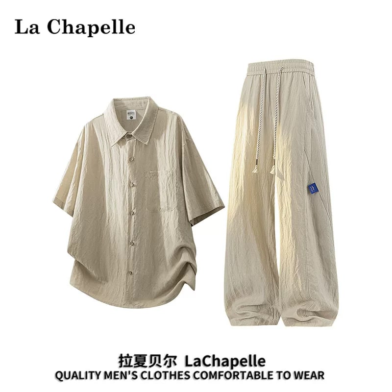 La Chapelle Men's Linen-Look Short-Sleeve Shirt and Wide-Le…