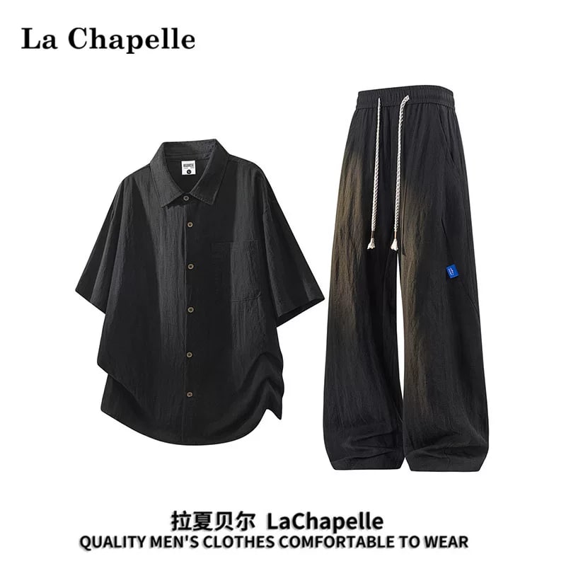 La Chapelle Men's Linen-Look Short-Sleeve Shirt and Wide-Leg Trouser… photo 2