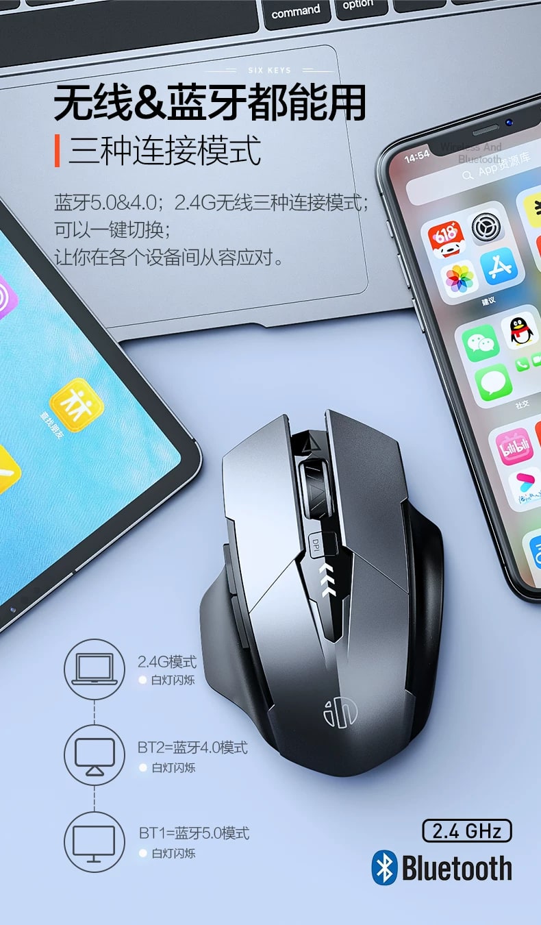 Rechargeable 6-Button Wireless Mouse, 2.4 GHz or Bluetooth photo 2