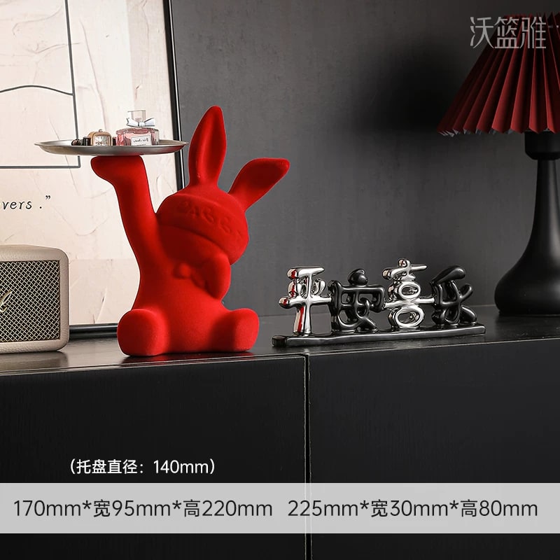 Ceramic Blessing Tray Ornament with Plush Rabbit photo 4