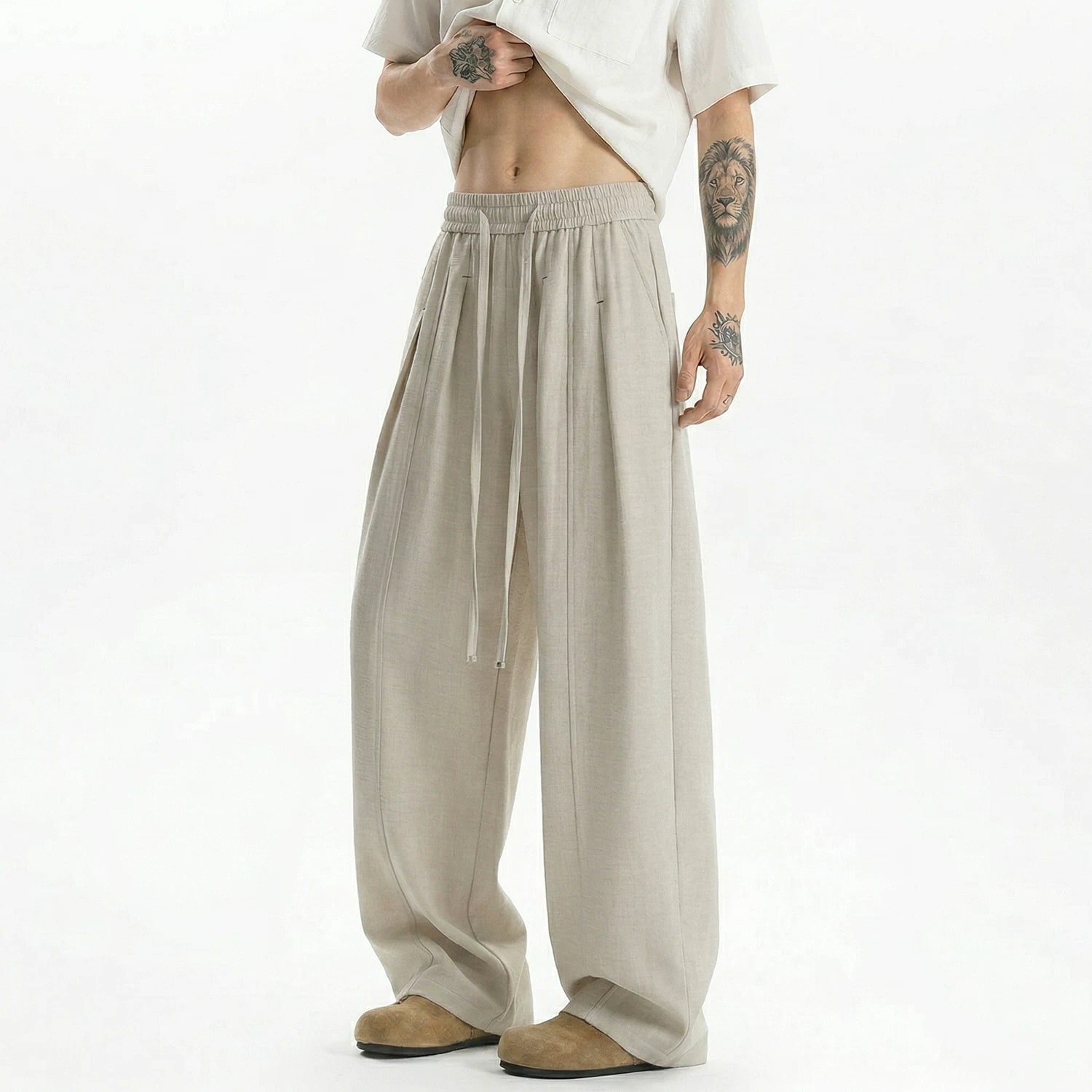 Men's Lightweight Pleated Wide-Leg Trousers photo 5