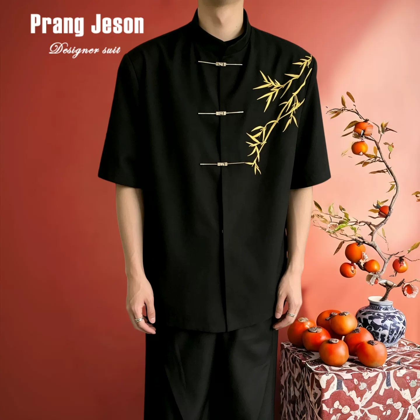 Men's Bamboo Embroidered Mandarin-Collar Shirt — Fashion on G+ Market