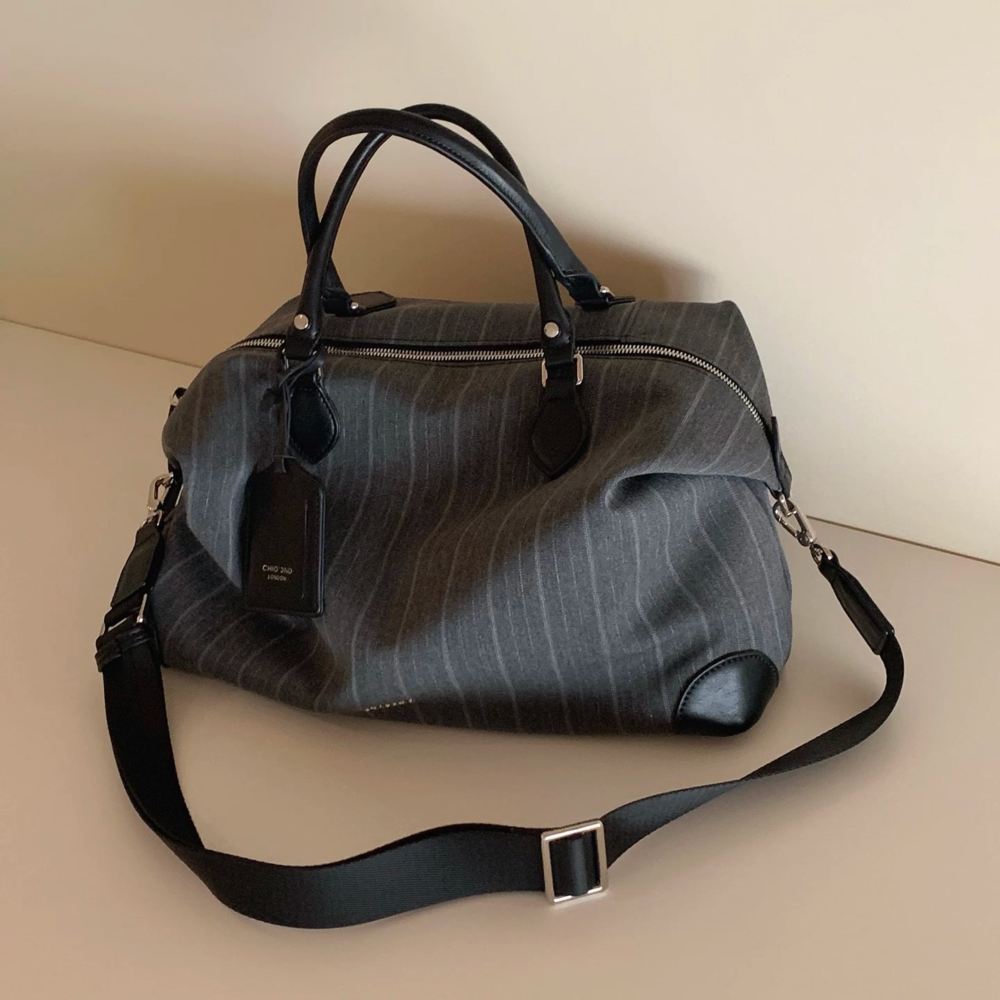 Pinstripe Slouch Tote with Shoulder Strap photo 5