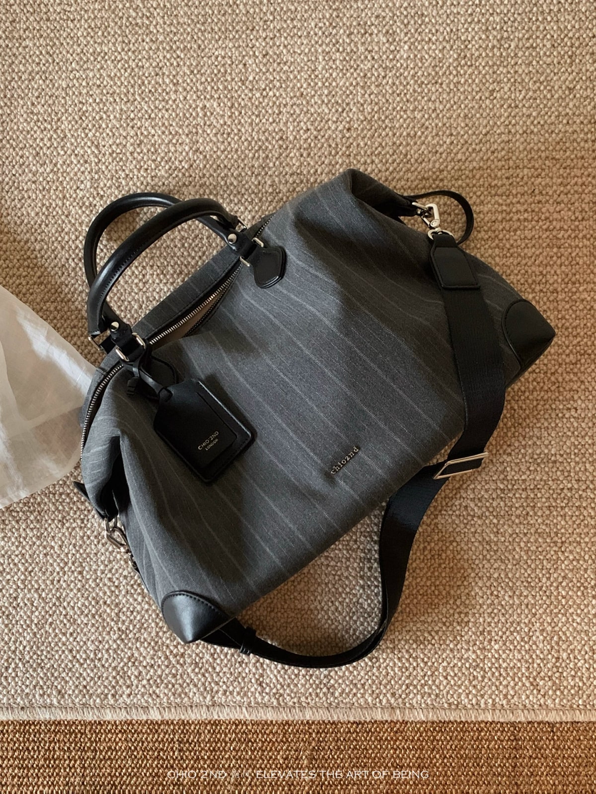 Pinstripe Slouch Tote with Shoulder Strap