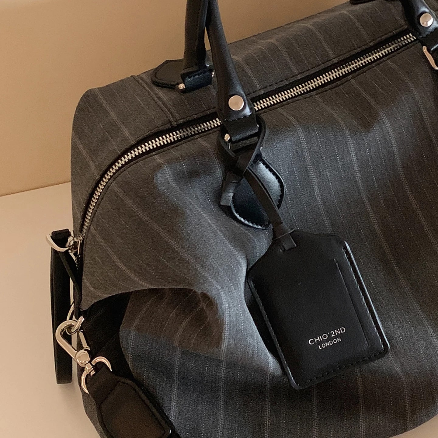 Pinstripe Slouch Tote with Shoulder Strap photo 3