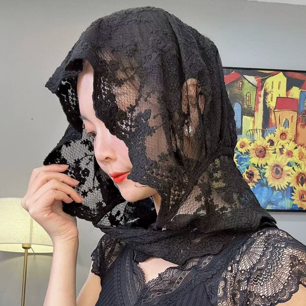 Floral Embroidered Lace Headscarf photo 2